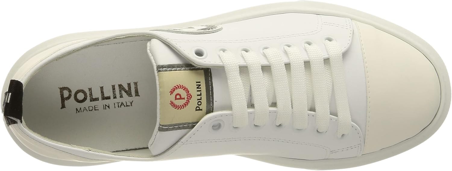 Pollini Men's White Calf Leather Sneaker with Rubber Sole