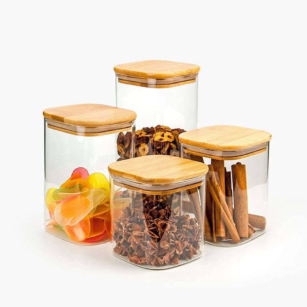Premium Borosilicate Glass Food Storage Jars with Airtight Bamboo Lids - 3 Pack