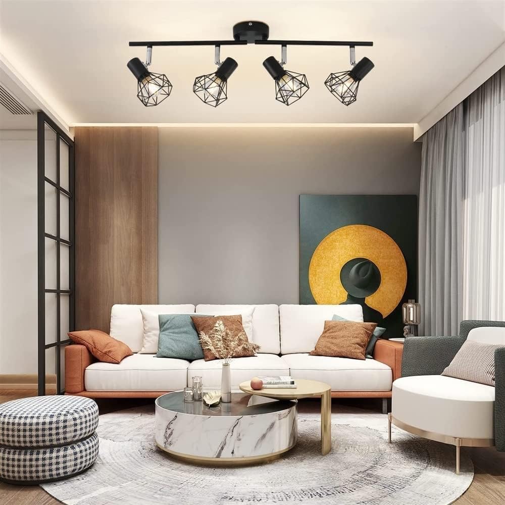 HAZARA 4-Light Adjustable Ceiling Lamp Black Metal Wire Cage Pendant Light