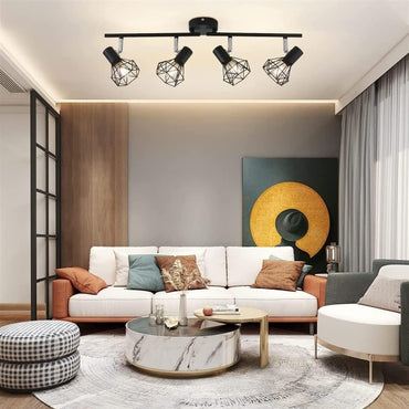 HAZARA 4-Light Adjustable Ceiling Lamp Black Metal Wire Cage Pendant Light