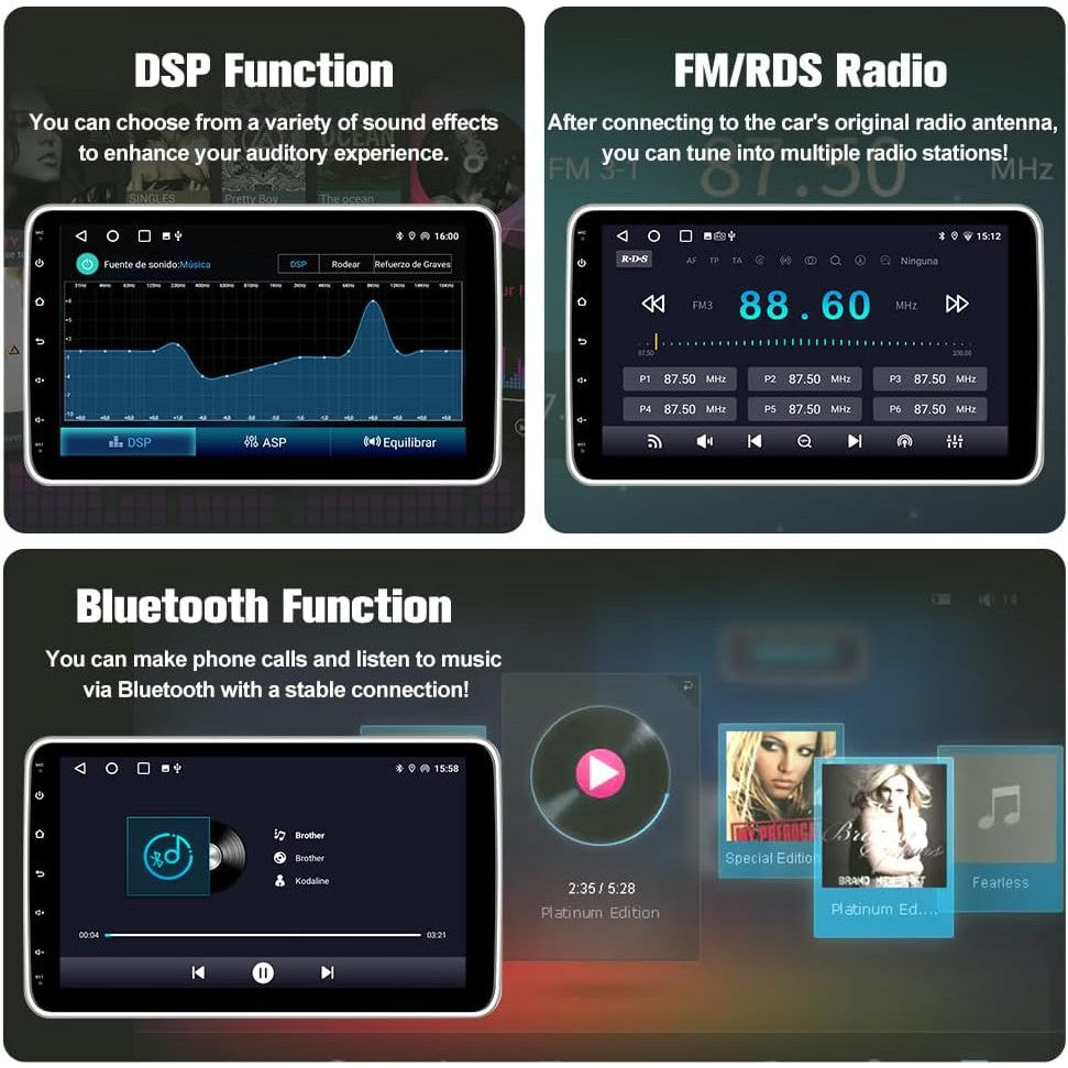 Pyniro 10-Inch Android 13 Single DIN Car Stereo with Bluetooth