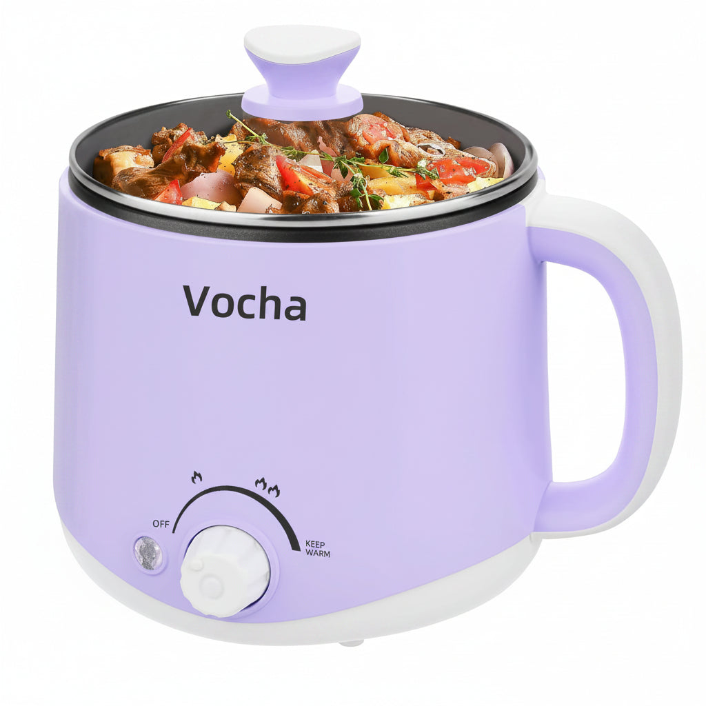Vocha Electric Hot Pot 1.6L 600W Keep Warm Function Portable Travel Cooker Purple V016