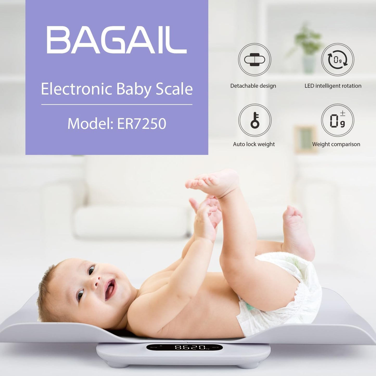 BAGAIL Baby Scale with Removable Tray Automatic Rotating