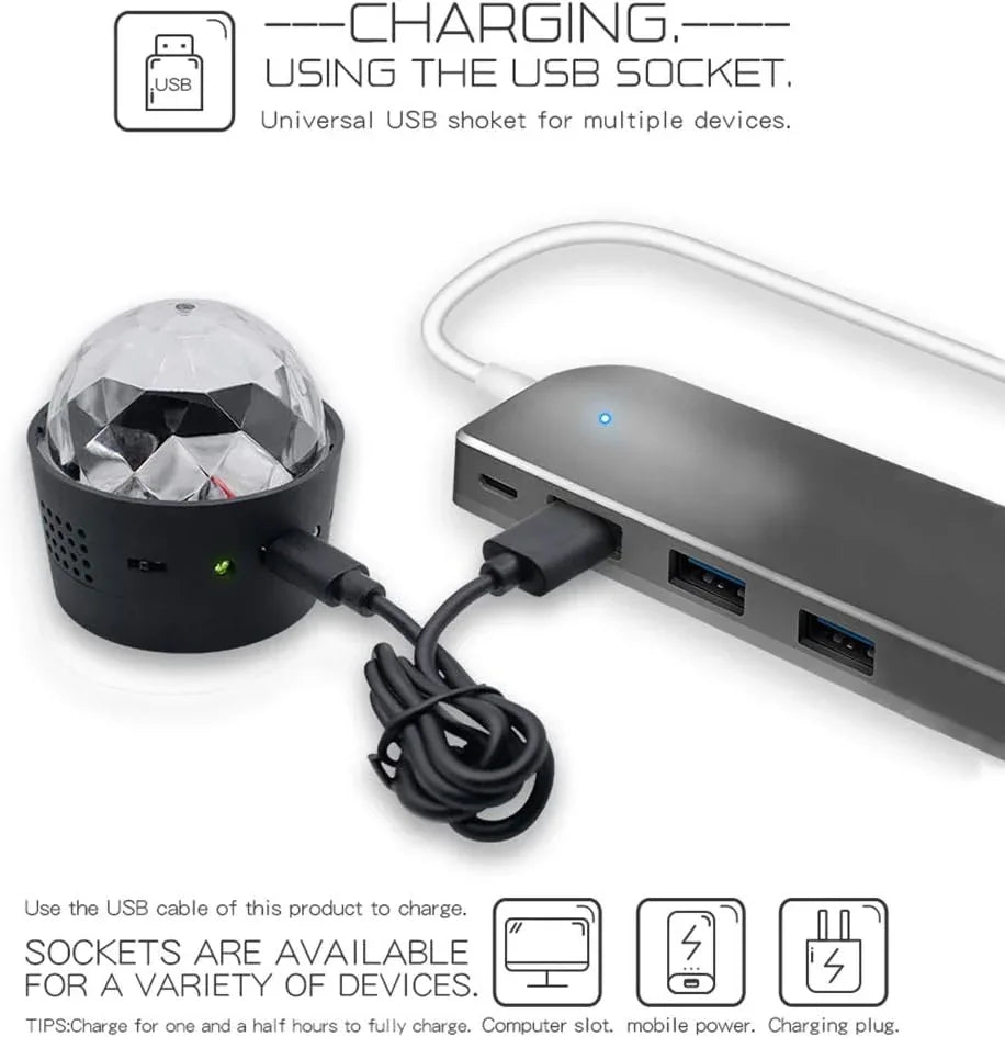 ASFSKY Mini DJ Disco Ball Light USB Rechargeable Sound‑Activated - Gomix Brands Outlet