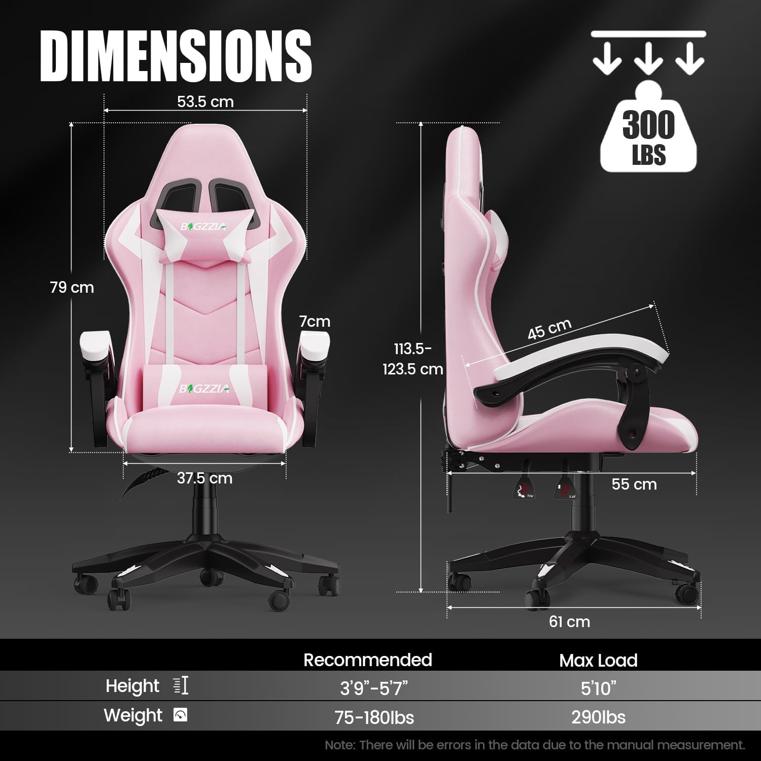 Bigzzia Purple Pink Gaming Chair with Reclining Back Support