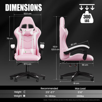 Bigzzia Purple Pink Gaming Chair with Reclining Back Support