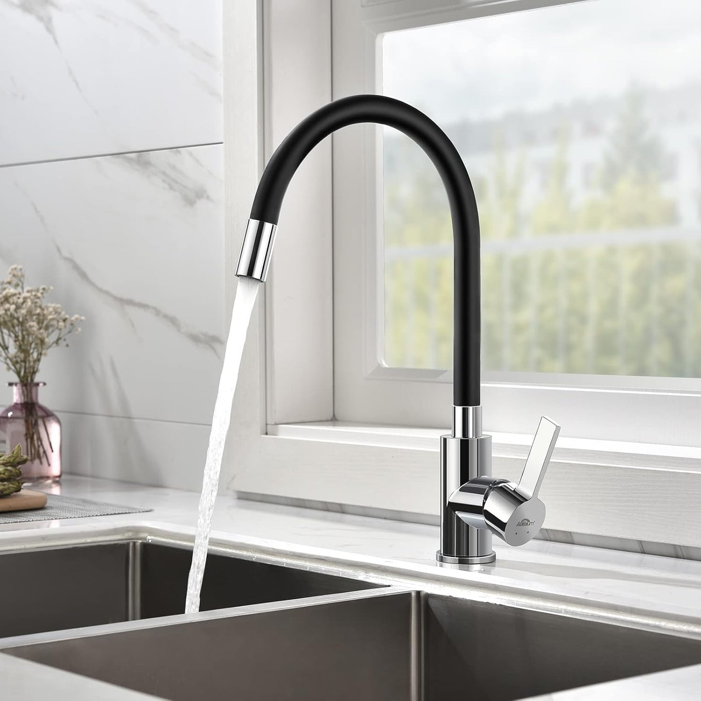Auralum Black Flexible 360° Rotatable Kitchen Faucet with Aerator