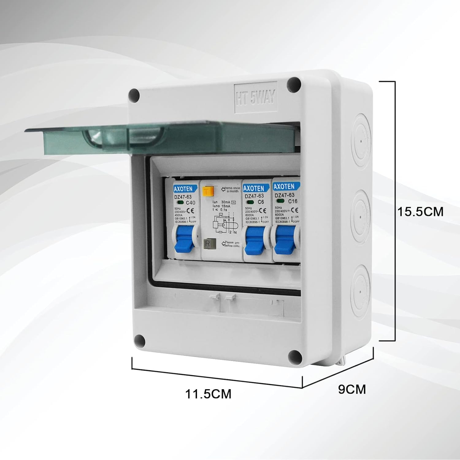 AXOTEN IP65 Surface Mount Fuse Box, 5 Modules, 40A
