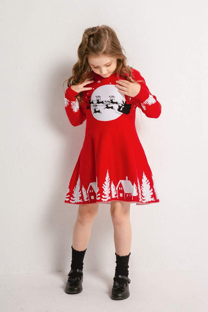 SMILING PINKER Girls Christmas Reindeer Knitted Dress – Warm Festive Outfit