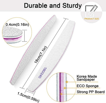 BLESWIN Double‑Sided Washable Nail Files 180/240 Grit – 12 Pack