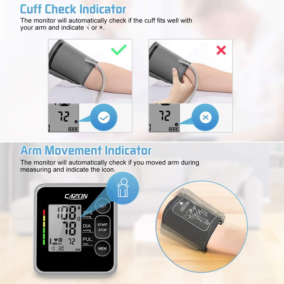 CAZON Digital Upper Arm Blood Pressure Monitor with Large Cuff