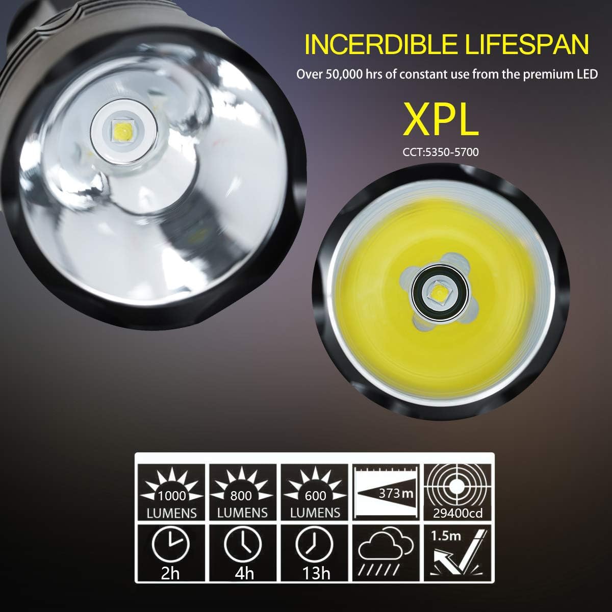 1000 Lumen Super Bright XPL-LED Dive Torch Waterproof 80M