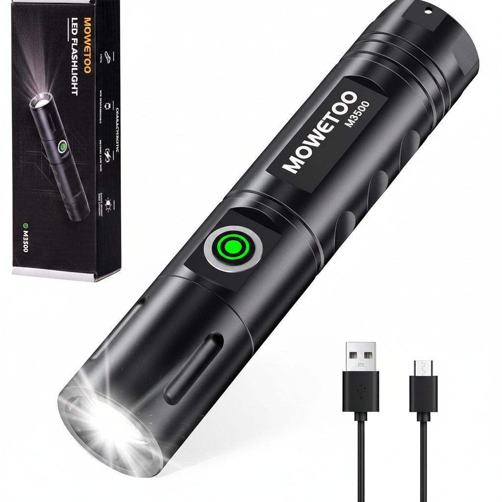MOWETOO M3500 Rechargeable LED Torch 3500 Lumens Zoomable USB-C Aluminium Alloy Flashlight