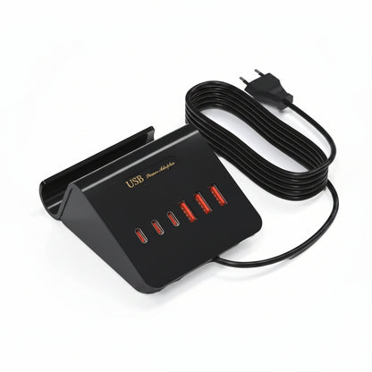 WUKUR 6-Port USB Charging Station 25W PD Fast Charge Multi-Device Adapter Black