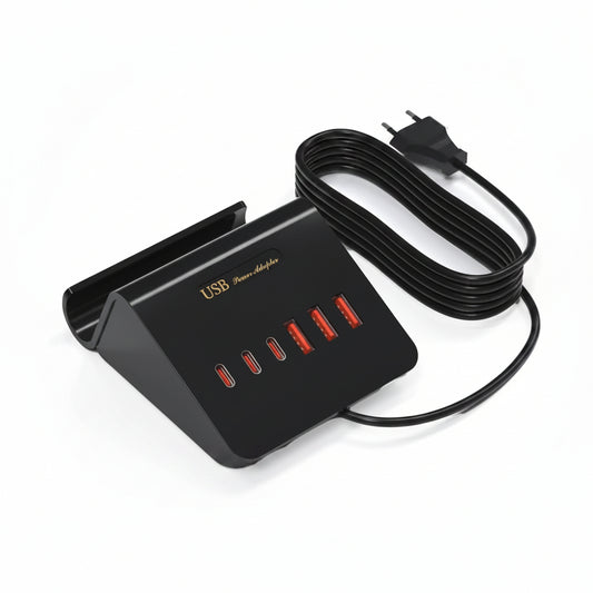 WUKUR 6-Port USB Charging Station 25W PD Fast Charge Multi-Device Adapter Black