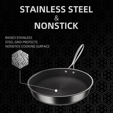 Kiseely Set of 3 Frying Pans, 26 cm + 28 cm + 30 cm, Diamond Non-Stick Frying Pan, Premium Stainless Steel, Suitable for Induction, PTFE Free, PFAS Free, PFOA Free (FG1)