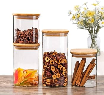 Premium Borosilicate Glass Food Storage Jars with Airtight Bamboo Lids - 3 Pack