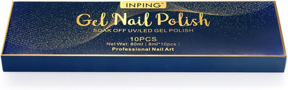 INPING 10-Color Red Black Glitter UV Gel Nail Polish Set