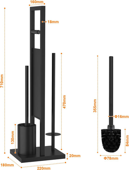 Ibergrif Black Freestanding Toilet Roll Holder with Brush Set