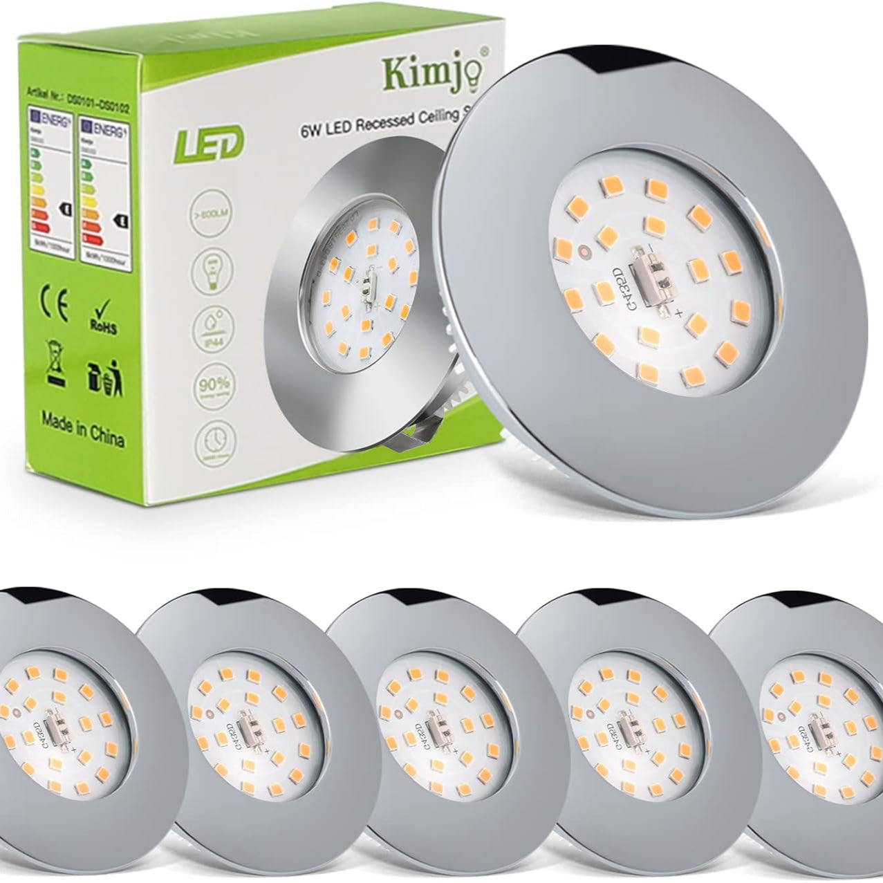 Kimjo 6W Warm White LED Recessed Ceiling Light 6-Pack
