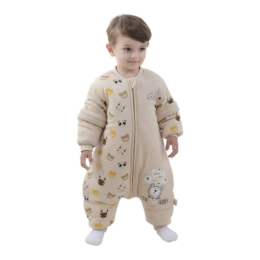 Cozy Bear-Themed Warm Lined Baby Sleeping Bag with Removable Sleeves