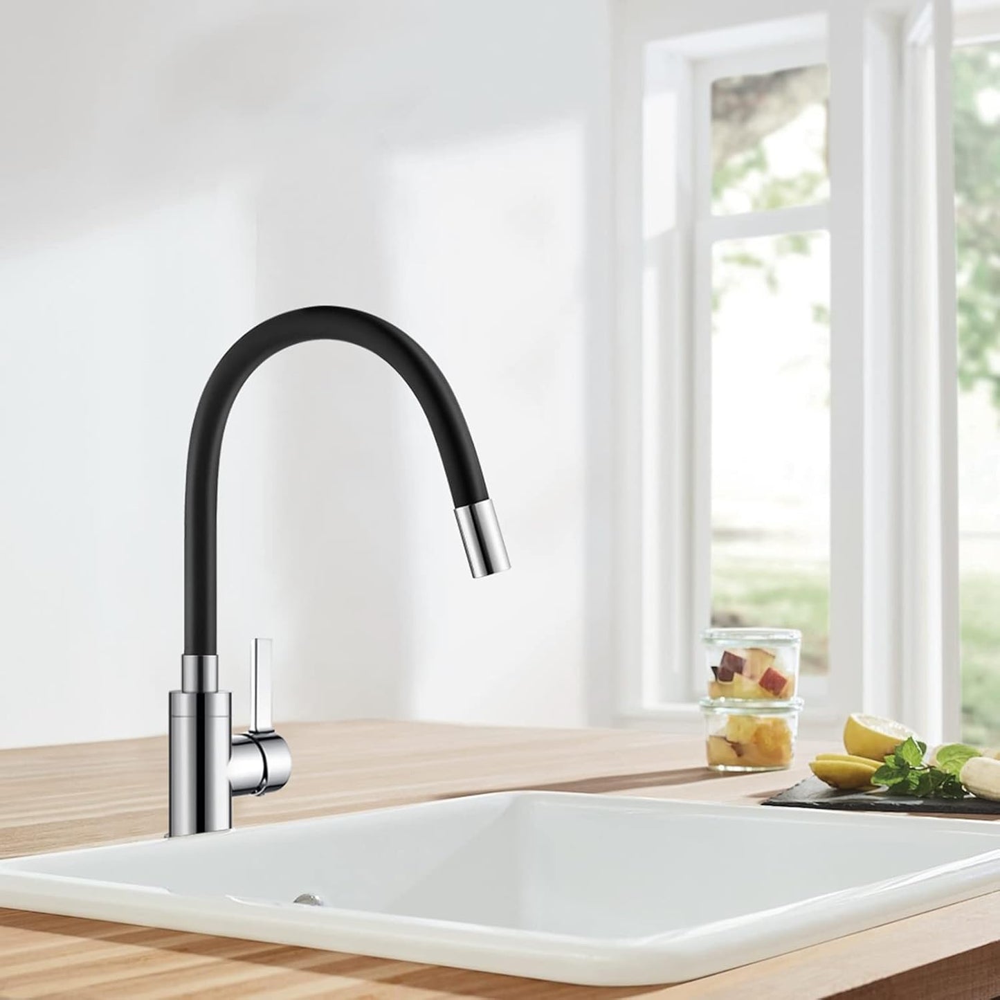 Auralum Black Flexible 360° Rotatable Kitchen Faucet with Aerator