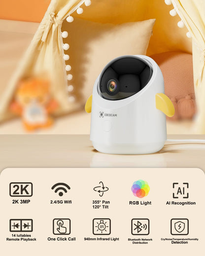 COCOCAM 2K WiFi Baby Monitor 355° Pan & Night Vision