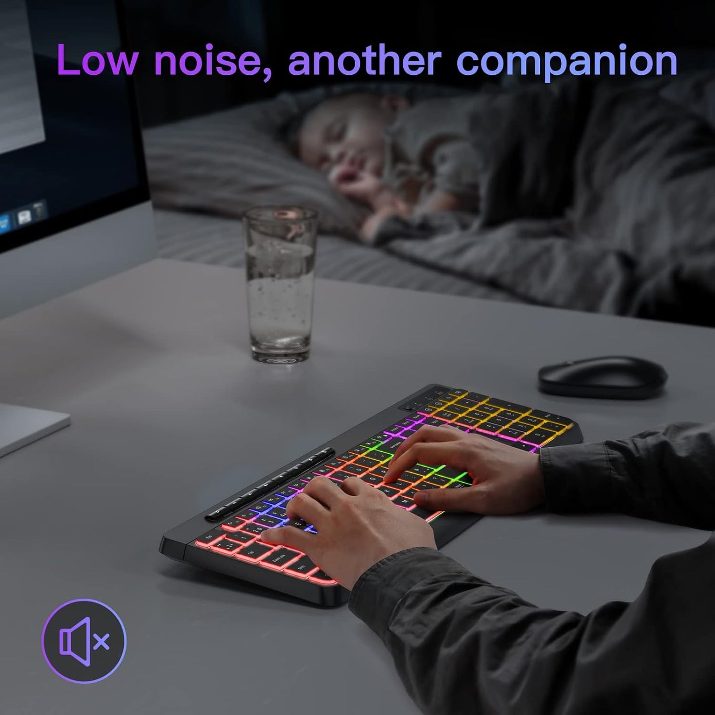 TECURS Silent Wireless Gaming Keyboard with USB‑C Rechargeable Backlit Keys
