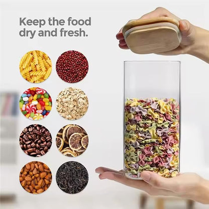 1580ml Square Glass Storage Jar with Airtight Bamboo Lid