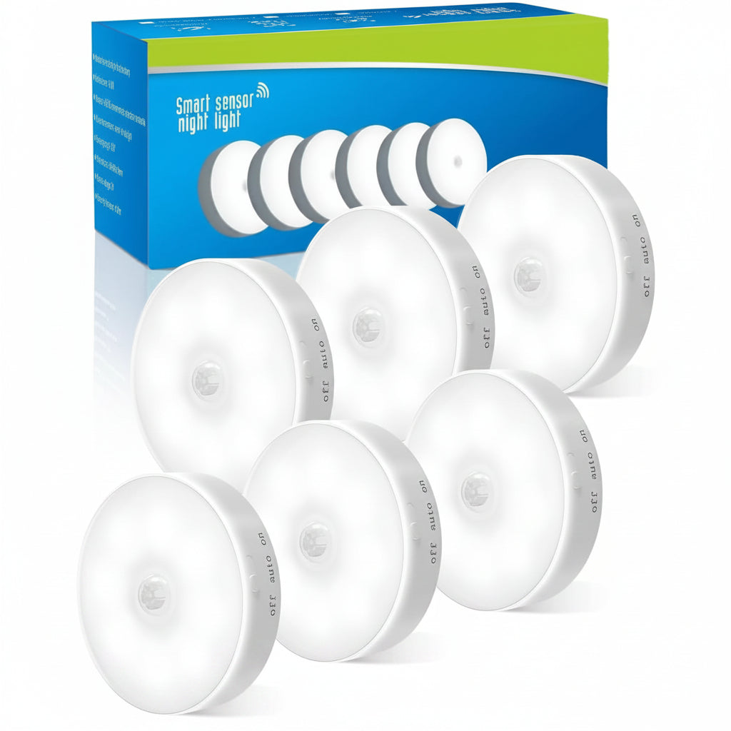KALAHOL 6-Pack LED Motion Sensor Night Light USB Rechargeable 3 Modes Cool White for Stairs Hallway