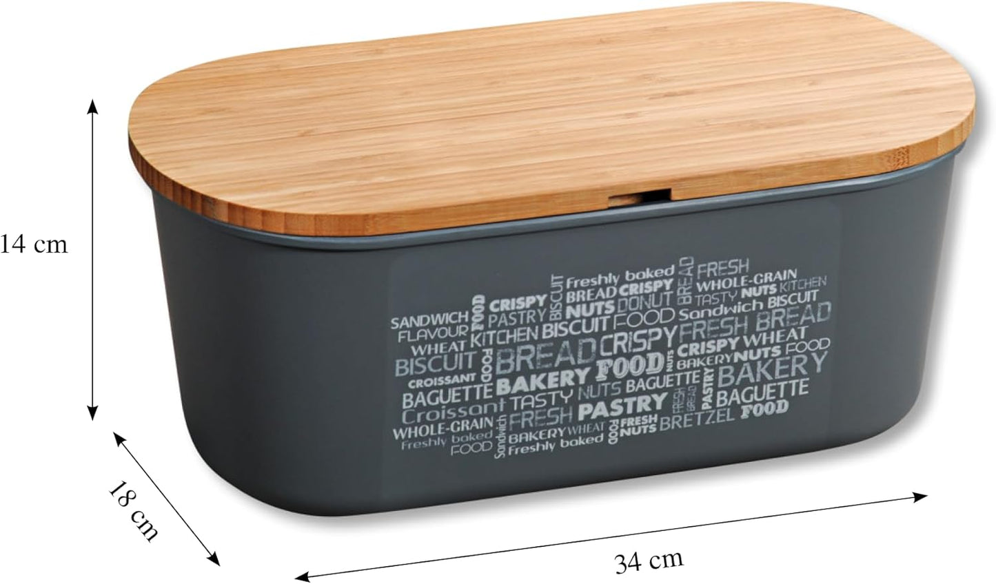 Kesper 58501 Bread Box with Dual‑Sided Bamboo Lid, Gray, Dishwasher Safe