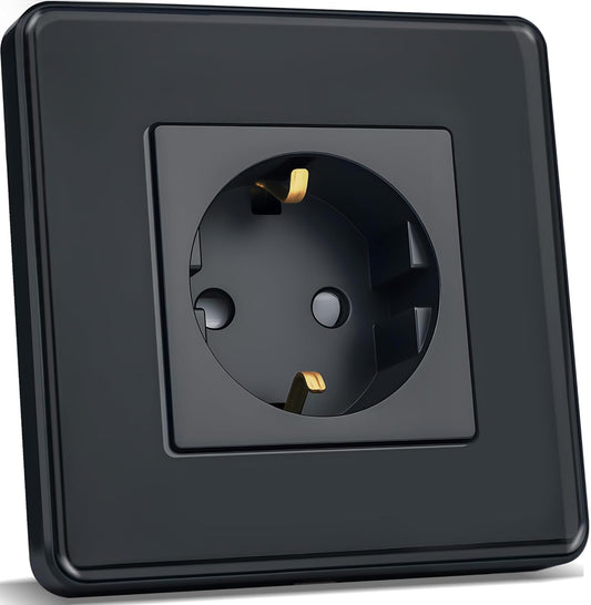 TAWOIA Premium Schuko Socket: EU Standard Single Flush-Mounted Wall Outlet with Elegant Curved Glass Plate