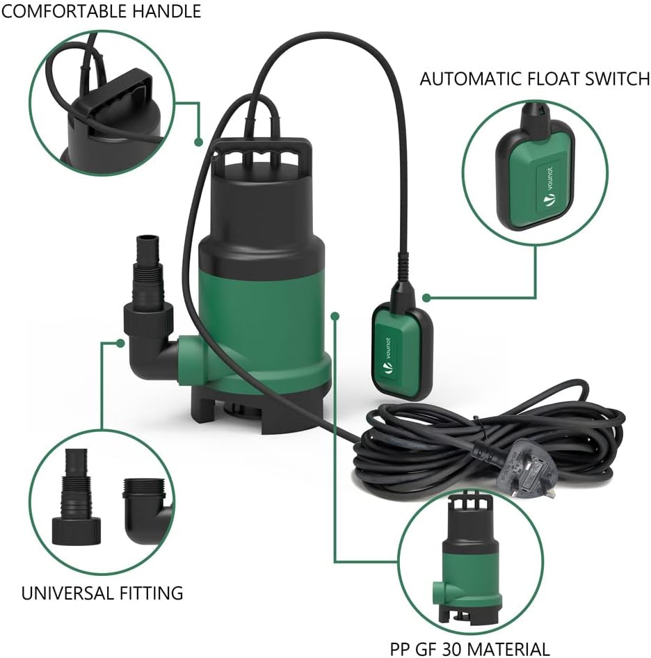 VOUNOT 750W Submersible Sewage Pump with Float Switch – 14,000 L/h