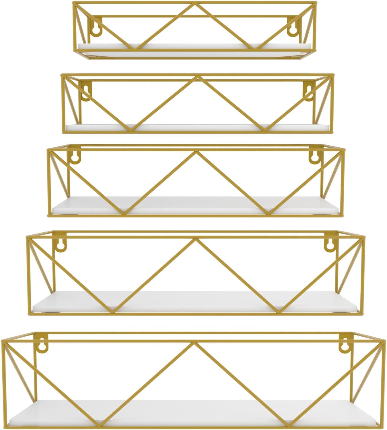 Gold Floating Shelves Wall Mounted Set of 5, Hanging Storage Floating Shelf for Bathroom, Kitchen, Bedroom, Living Room (Gold)