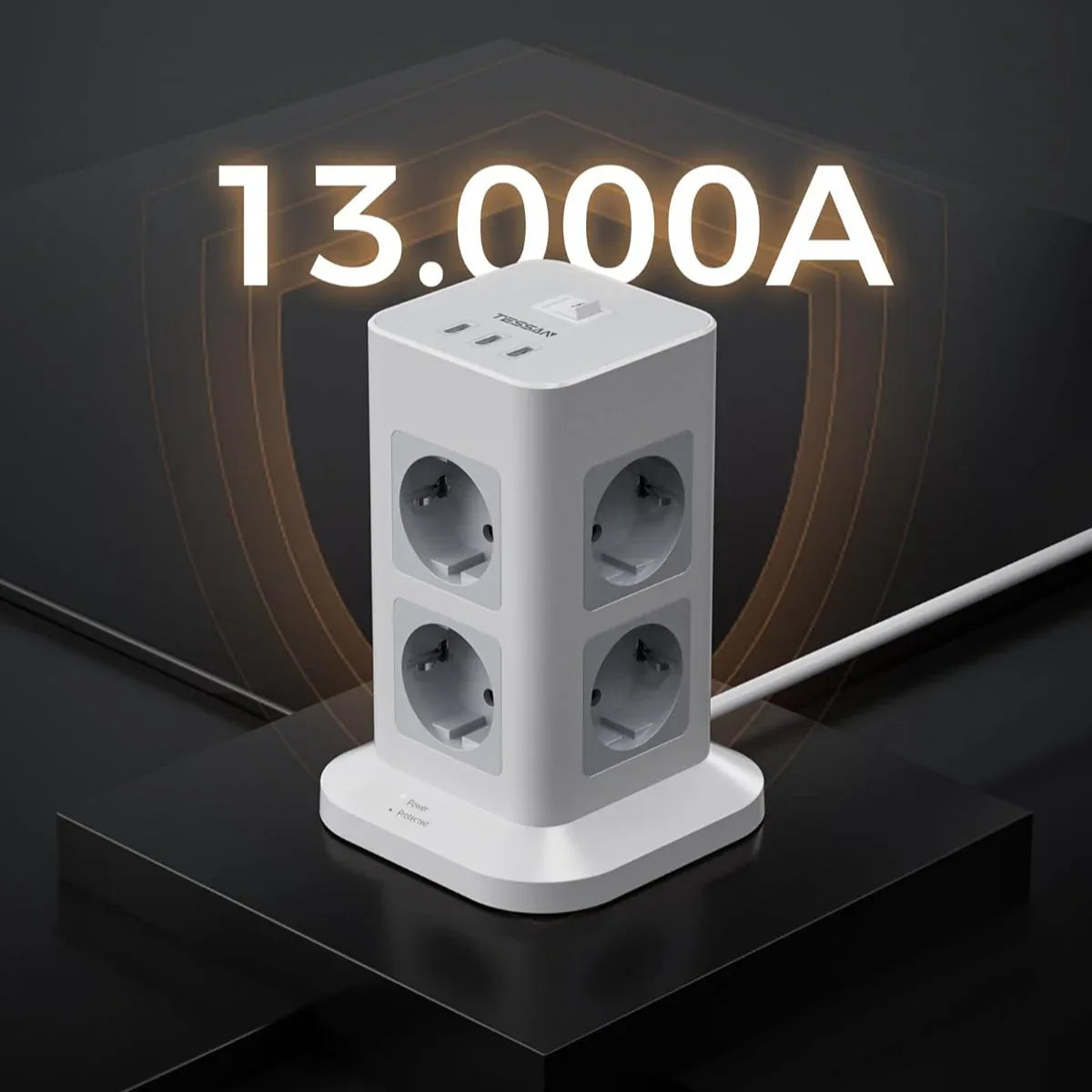 TESSAN 8-Way Power Strip Tower: 3 USB-C, Surge Protection, 2M Cord - Gomix Brands Outlet