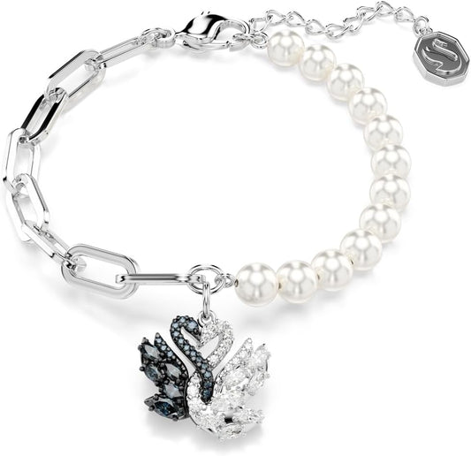 Swarovski Swan Bracelet with Crystal Pearls, Black Rhodium