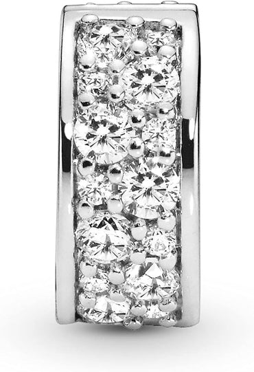 Sparkling Pave Bead Charm for Bracelets, Genuine Sterling Silver, Elegant Jewelry Gift