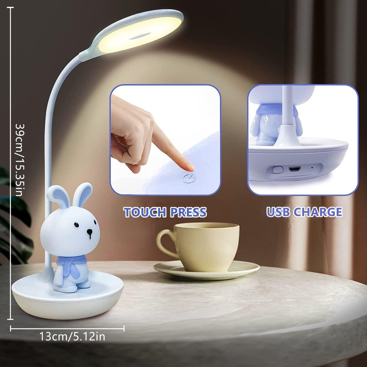 FemKey LED Desk Lamp for Children Cartoon Silicone Eye Protection Rechargeable USB Dimmable Touch Sensor