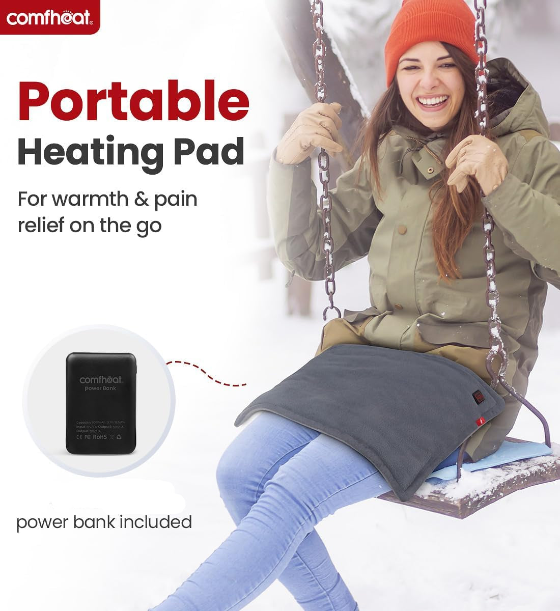 Comfheat Rechargeable Weighted Heating Pad with Battery 3 Heat Settings Grey UK-146