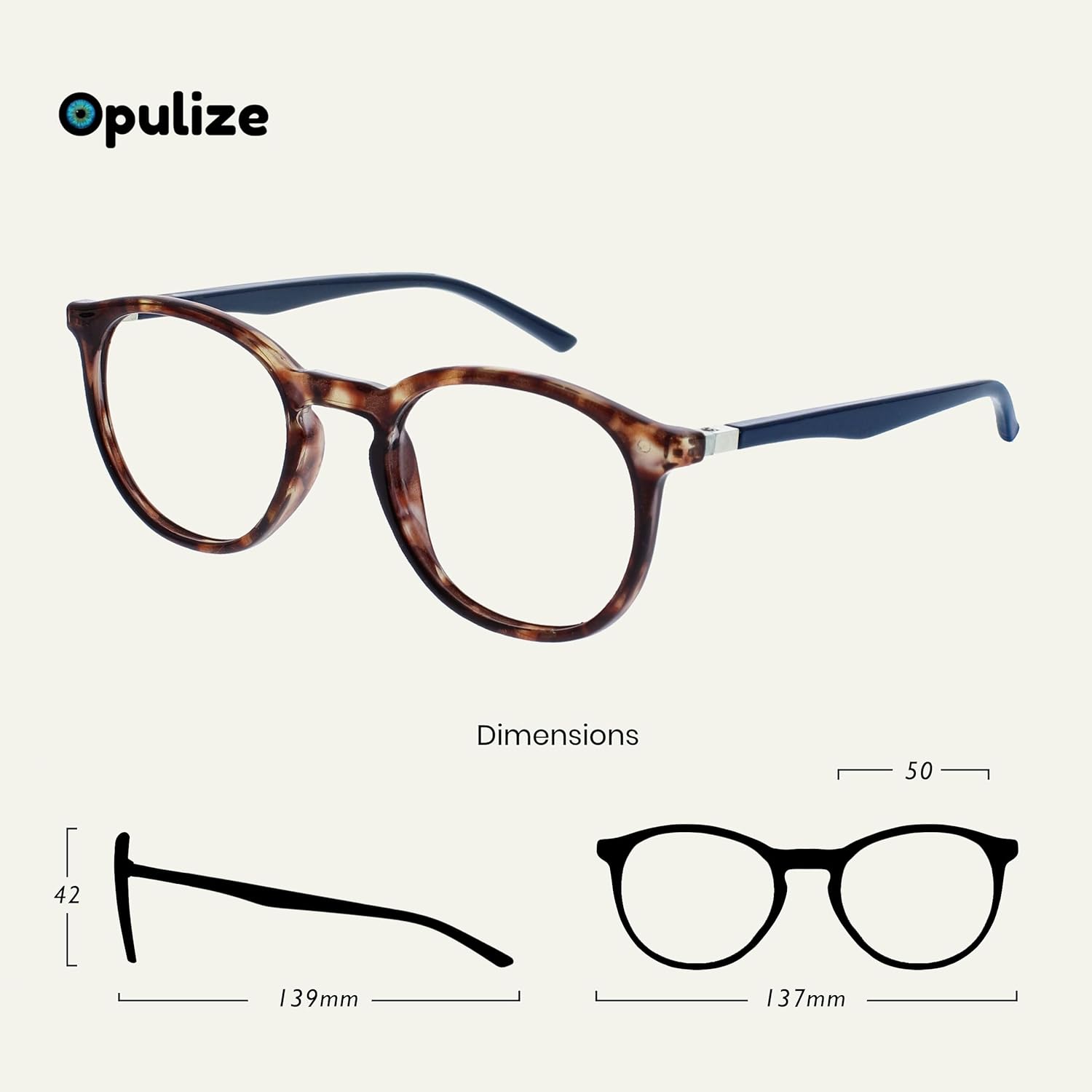 OPULIZE Met Blue Light Reading Glasses – Slim Round 1x