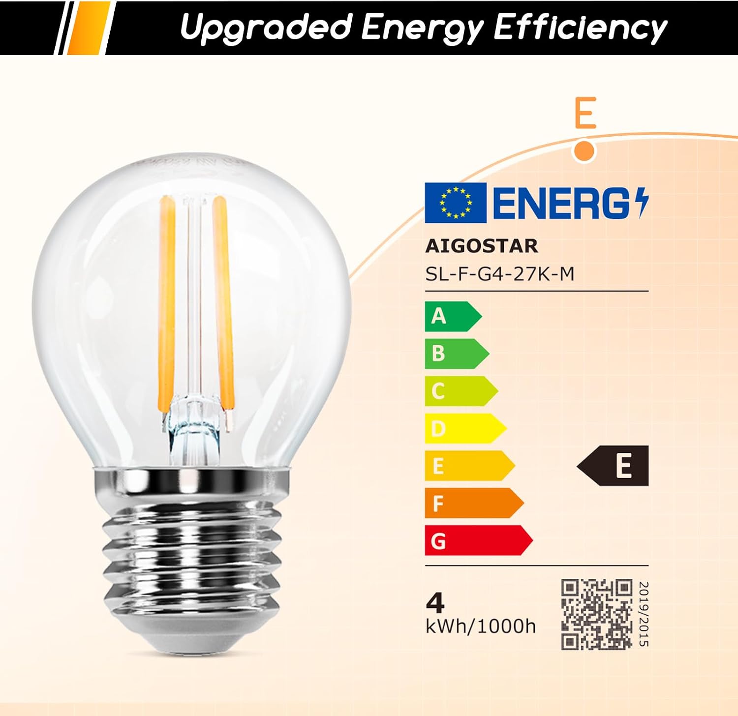 Aigostar Packof 6 E27 LED Filament Bulbs Warm White