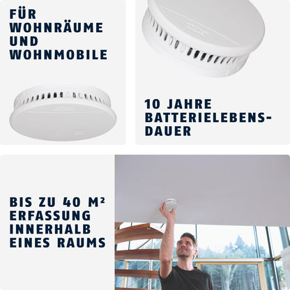 ABUS RWM150 White Smoke Detector with 10-Year Battery, 85dB Alarm