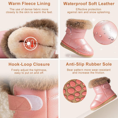 Meckior Toddler Waterproof Fur‑Lined Snow Boots for Girls and Boys