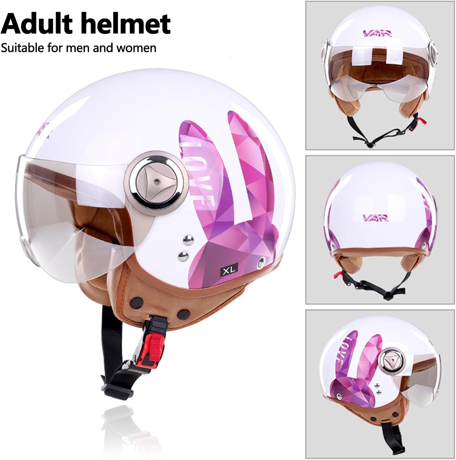 BOSERMEM Purple Hare Half Motorcycle Helmet with Clear Visor