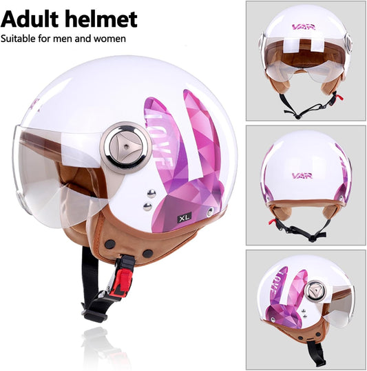 BOSERMEM Purple Hare Half Motorcycle Helmet with Clear Visor