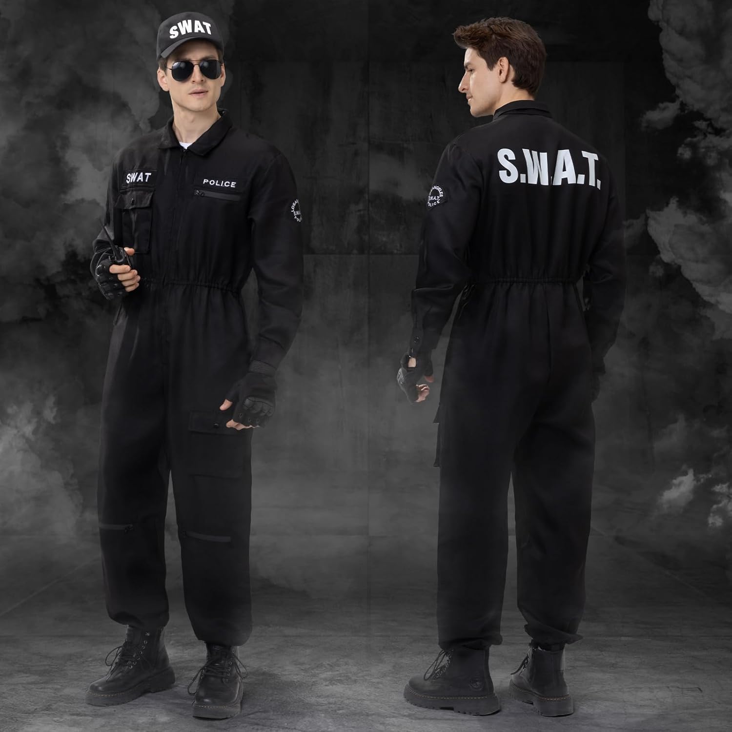 Ulikey Men's Tactical SWAT Jumpsuit with Cap, Sunglasses, Gloves