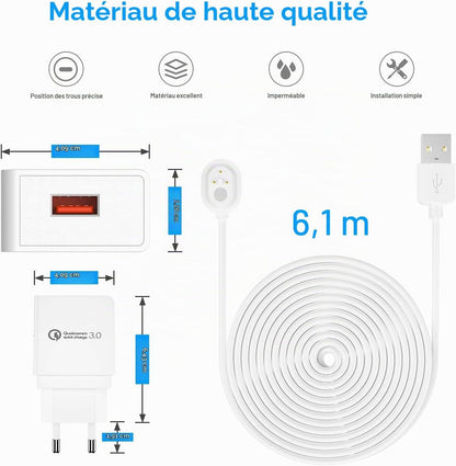 BECEMURU HS0298 Quick Charge 3.0 Magnetic Cable for Arlo Ultra Pro White