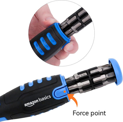Amazon Basics 12-in-1 Magnetic Ratchet Screwdriver Set with Storage