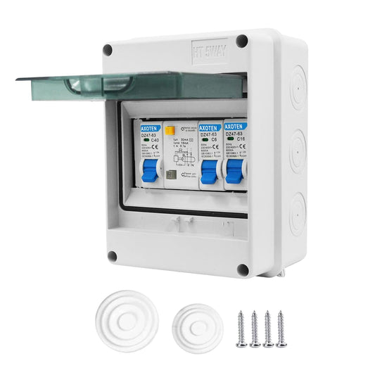 AXOTEN IP65 Surface Mount Fuse Box, 5 Modules, 40A