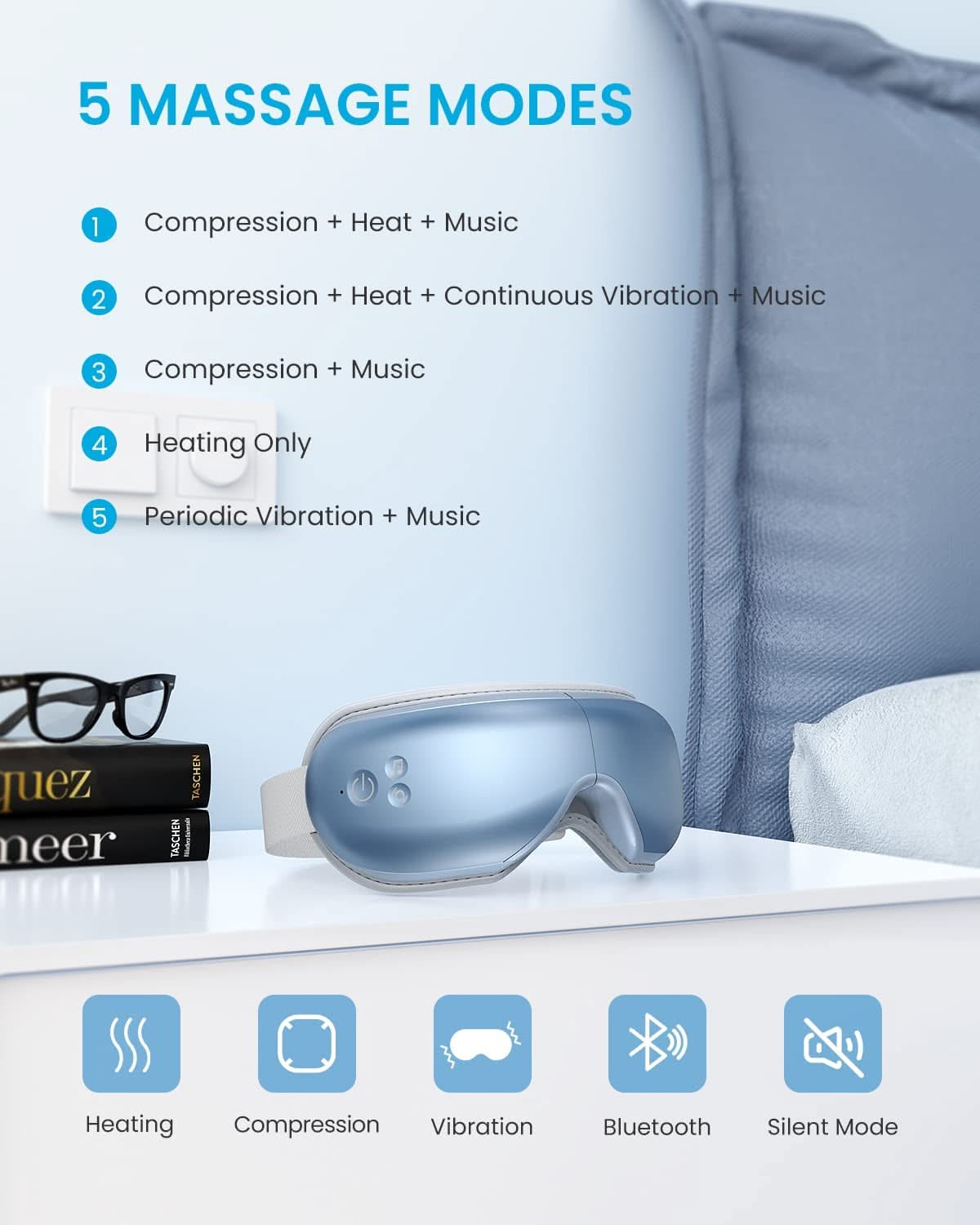 Renpho Eyeris 1 Eye Massager Metalle Blue Heat Bluetooth